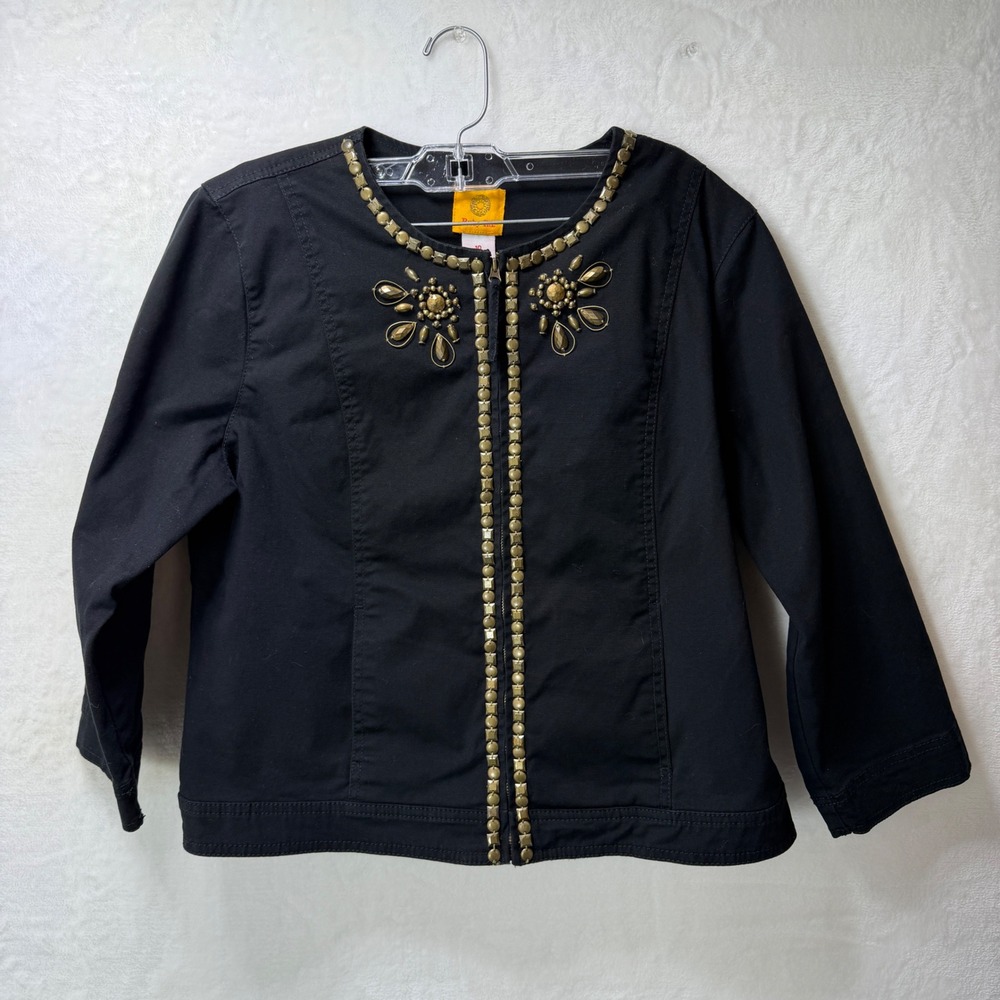 Ruby Rd 2pc Set Black Studded Zip Jacket & Yellow Beaded Tank Top - Picture 4 of 12